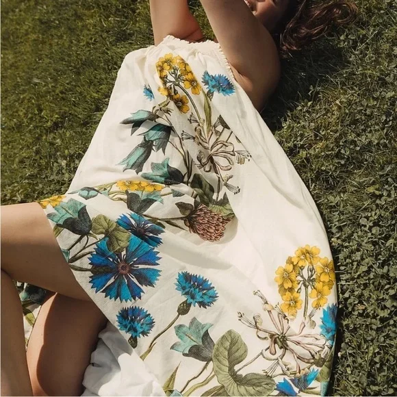 Anthropologie Maeve Beaujardin Floral Smocked Maxi Dress Cream Size Medium - Picture 2 of 14